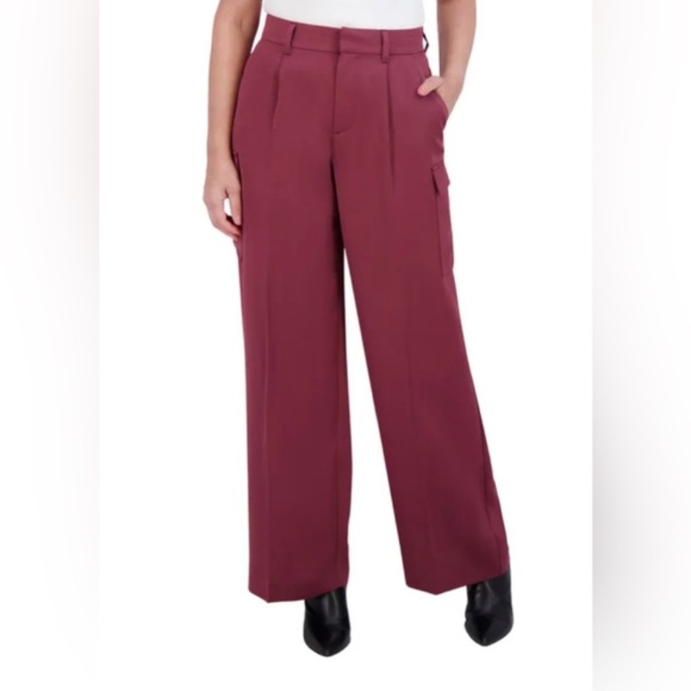 DKNY Dark Pink Satin Cargo Wide-Leg Pants Size 14